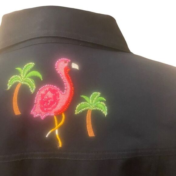 Quaker Factory Black Lightweight Jacket with Embroidered Flamingos Sz L - Picture 10 of 14